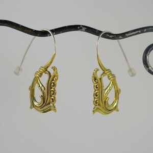 Fiddle Fern Earrings ~ Yellow brass & sterling silver wires